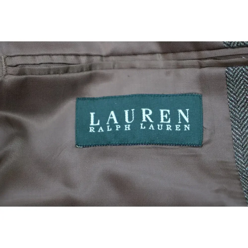 Lauren‎ Ralph Lauren Blazer 40R Herringbone 100% Wool Sports Jacket Elbow Patch